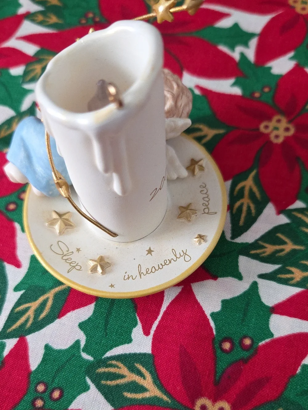 *2009* Hallmark CANDLE OF PEACE Sleeping Baby Ornament in Light Blue and Gold